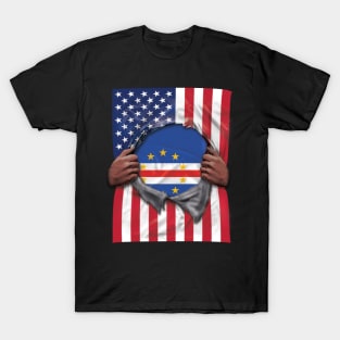 Cape Verde Flag American Flag Ripped - Gift for Cape Verdean From Cape Verde T-Shirt